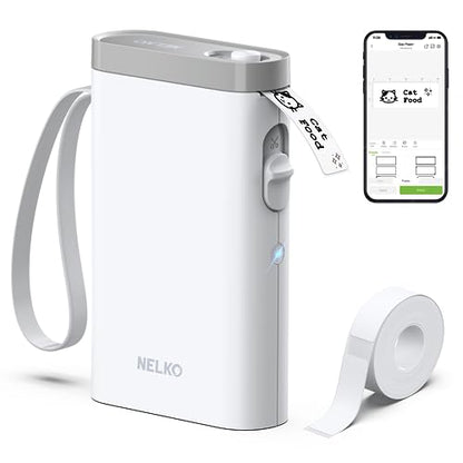 NELKO Label Maker Machine with Tape, P21 Portable Bluetooth Label Printer, Wireless Built-in Cutter Sticker Maker Mini Label Makers with Multiple Templates for Organizing Storage Office Home, White