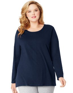 Just My Size Women's Plus Size Long Sleeve Tee, Hanes Navy, 3X