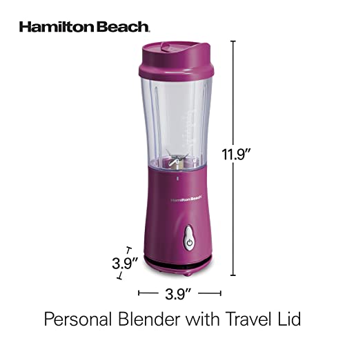 Hamilton Beach Portable Blender for Shakes and Smoothies with 14 Oz BPA Free Travel Cup and Lid, Durable Stainless Steel Blades for Powerful Blending Performance, Raspberry (51131)