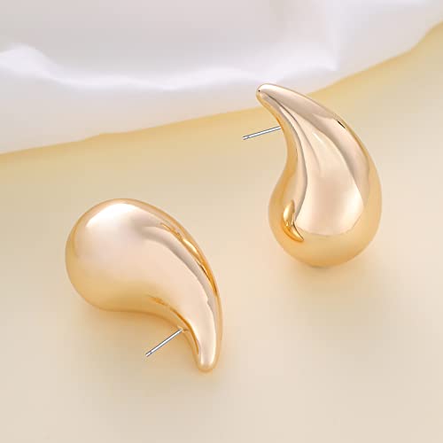 Ascona Earring Dupes Extra Large Chunky Gold Hoop Earrings for Women, Big Statement Earrings for Women Lightweight Teardrop Waterdrop Tear Drop Earrings, Hypoallergenic Gold Plated Earrings Fashion Jewelry (gold large version)