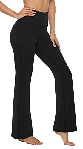 AFITNE Yoga Pants for Women Bootcut Pants with Pockets High Waisted Workout Bootleg Yoga Pants Tall Long Athletic Gym Pants Black - L