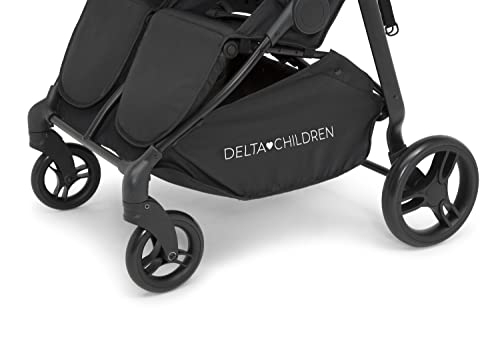 Delta Children Cruzer Double Stroller – Lightweight Side by Side with Reclining Seats, Extendable Canopies and Flat Fold, Black