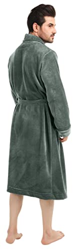 NY Threads Luxurious Mens Shawl Collar Fleece Bath Robe, Spa Robe, Steel Gray, Small-Medium