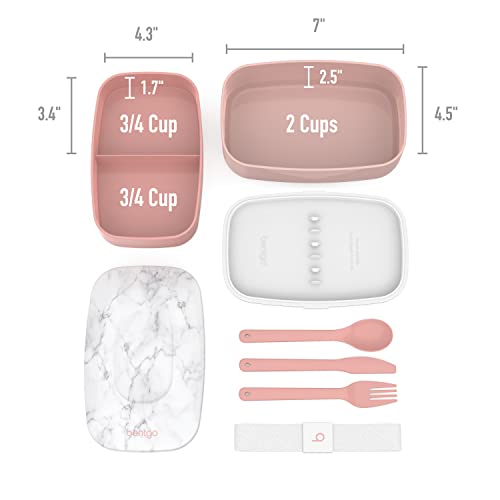Bentgo Classic - All-in-One Stackable Bento Lunch Box - Modern Style and Design Includes 2 Containers, Built-in Plastic Utensil Set, and Nylon Sealing Strap (Blush Marble)