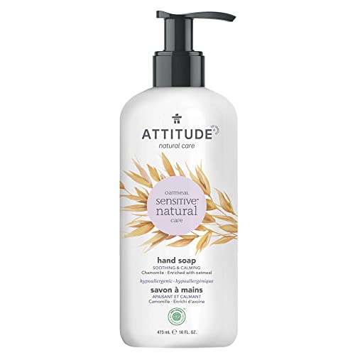 ATTITUDE Soothing Hand Soap for Sensitive Skin Enriched with Oat and Chamomile, EWG Verified, Dermatologically Tested & Hypoallergenic, Vegan & Cruelty-free, 16 Fl Oz