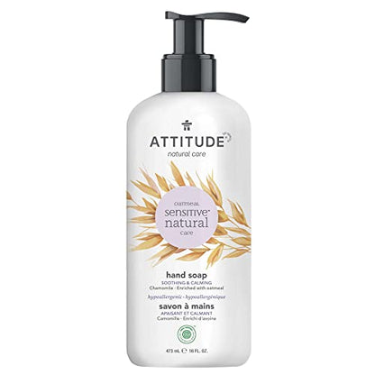 ATTITUDE Soothing Hand Soap for Sensitive Skin Enriched with Oat and Chamomile, EWG Verified, Dermatologically Tested & Hypoallergenic, Vegan & Cruelty-free, 16 Fl Oz