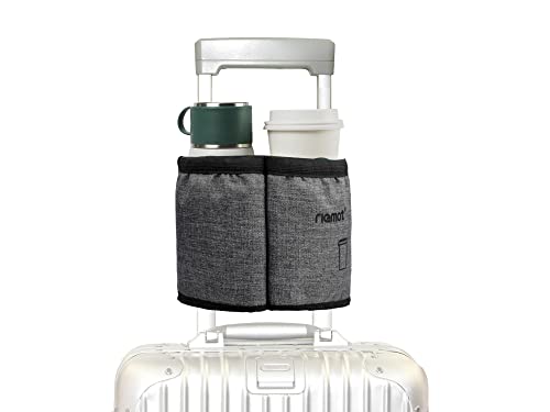 riemot Luggage Travel Cup Holder Free Hand Drink Carrier - Hold Two Coffee Mugs No Spill - Fits Roll on Suitcase Handles - Gifts for Flight Attendants Travelers Accessories Grey