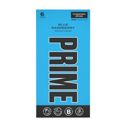 Prime Hydration+ Stick Pack | Electrolyte Drink Mix | 10% Coconut Water | 250mg BCAAs | Antioxidants | Naturally Flavored | Zero Added Sugar | Easy Open Single-Serving Stick | BLUE RASPBERRY, 6 Sticks