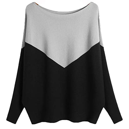 Ckikiou Womens Lightweight Oversized Boat Neck Sweaters Tops Dolman Batwing Sleeve Ribbed Knitted Pullovers