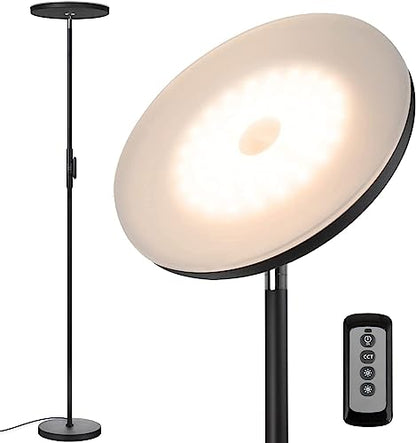 JOOFO Floor Lamp,30W/2400LM Sky LED Modern Torchiere 3 Color Temperatures Super Bright-Tall Standing Pole Light with Remote & Touch Control for Living Room,Bed Room,Office (Black)