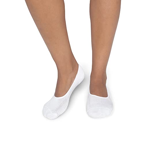 Peds Women's Zoned Cushion Mid Cut No Show Socks, 6-Pairs, White, Shoe Size: 5-10