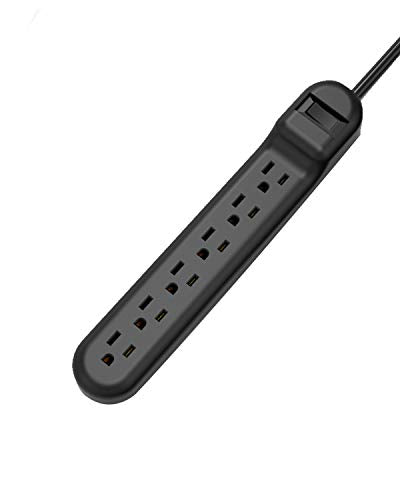 Wishinkle Surge Protector with 6 Outlets, 2.5-Foot Flat Plug Extension Cord Power Strip, 500 Joule, Multiple Protection Outlet Strip for Home, Office, Travel, School-Black, Pack of 2