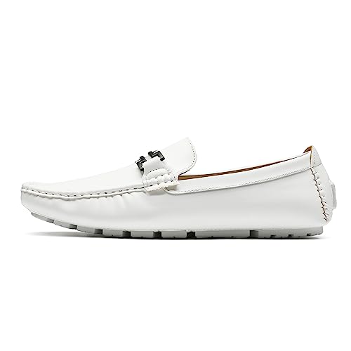 Bruno Marc Mens Faux Leather Driving Penny Loafers Boat Shoes, White - 12 (Hugh-01)