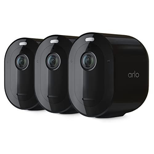 Arlo Pro 4 Spotlight Camera -(Pack of 3) - Wireless Security, 2K Video & HDR, Color Night Vision, 2 Way Audio, Wire-Free, Direct to WiFi No Hub Needed, Black - VMC4350B