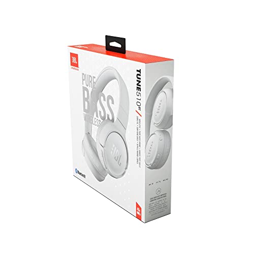 JBL Tune 510BT: Wireless On-Ear Headphones with Purebass Sound - White, Medium