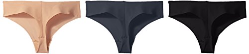 Calvin Klein Women's Invisibles Seamless Thong Panties, 3 Pack, Speakeasy/Light Caramel/Black, Medium
