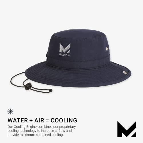 MISSION Cooling Bucket Hat, UPF 50, 3" Wide Brim Sun Hat - Cools When Wet, UPF 50 (Navy)