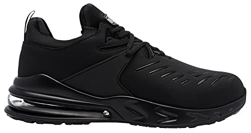 LARNMERN Steel Toe Shoes for Men Waterproof Slip Resistant Work Sneakers Athletic Durable Lightweight Comfortable Water Resistant Indestructible Construction Tennis Air Cushion(10.5 Men, Black)