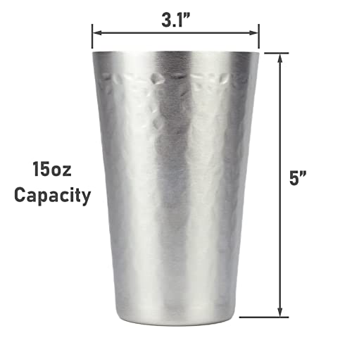 ARORA Aluminum Cups, Metal Anodized Hammered Silver Color Tumbler Set, Aluminum Cold-Drink Cup 15oz Cup Set of 6