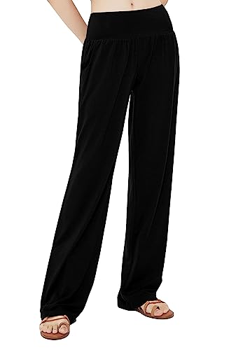 Urban CoCo Women's Comfy Yoga Pants Casual Wide Leg Sweatpants High Waist Stretch Trousers with Pockets (Black, S)