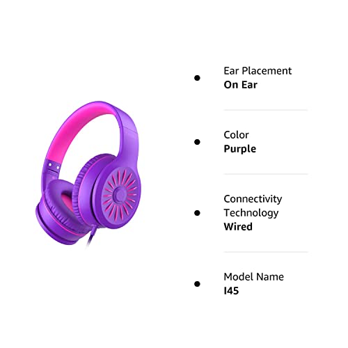 Elecder i45 On-Ear Headphones with Microphone - Foldable Stereo Bass Headphones with No-Tangle 1.5M Cord, 3.5MM Jack, Portable Wired Headphones for School/Kids/Teens/Smartphones/Travel/Tablet - Purple