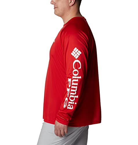 Columbia Men's Terminal Tackle Long Sleeve Shirt, Red Spark/White Logo, Large