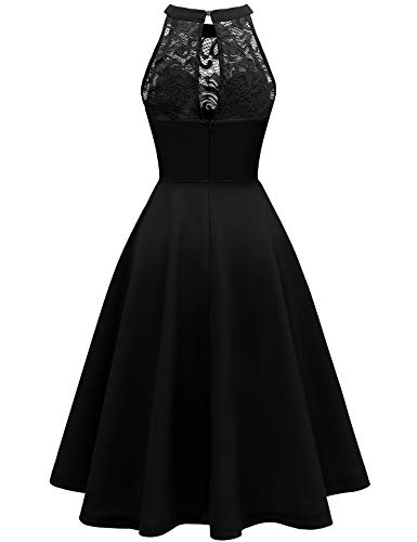 Bbonlinedress Halter Black Cocktail Dress Short Prom Homecoming Formal Wedding Guest Gothic Dress for Teens Black L