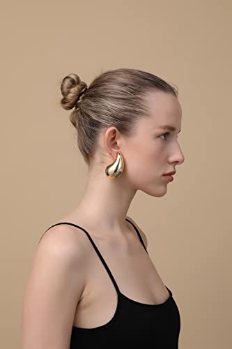 Ascona Earring Dupes Extra Large Chunky Gold Hoop Earrings for Women, Big Statement Earrings for Women Lightweight Teardrop Waterdrop Tear Drop Earrings, Hypoallergenic Gold Plated Earrings Fashion Jewelry (gold large version)