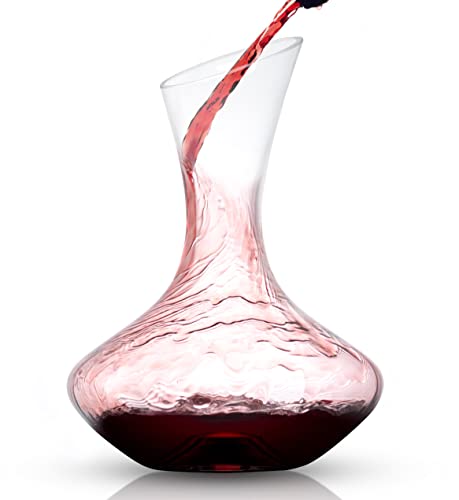 JoyJolt Lancia Wine Decanter Crystal Wine Aerator Handmade Base Glass Pitcher Ultra Elegant Design Easy Pour Slanted Spout for Wine 1200ml (40 fl.oz)