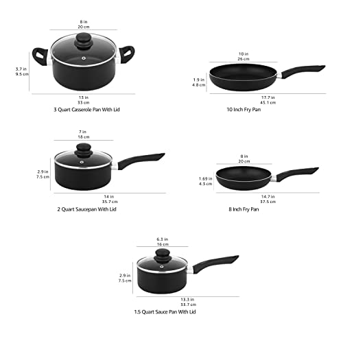 Amazon Basics Non-Stick Cookware 8-Piece Set, Pots and Pans, Black