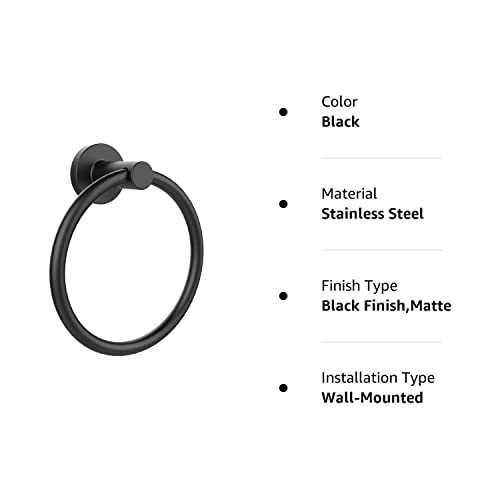 SetSail Towel Holder for Bathroom Wall Matte Black Ring 304 Stainless Steel Heavy Duty Hand Towel Hanger for Bath, Kitchen