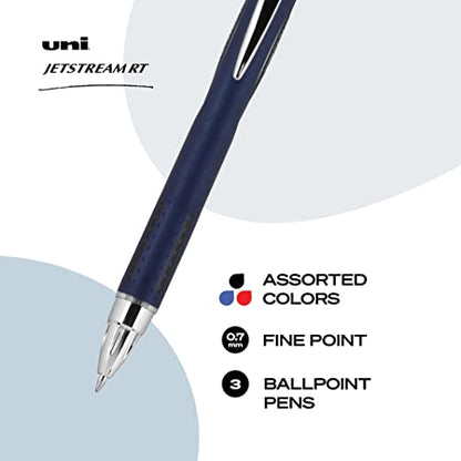 uni-ball Jetstream RT Retractable Ballpoint Pens Fine Point, 0.7mm, Assorted, 3 Pack