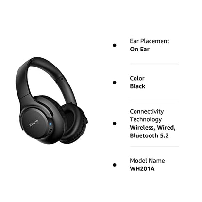 KVIDIO [Updated] Bluetooth Headphones Over Ear, 65 Hours Playtime Wireless Headphones with Microphone,Foldable Lightweight Headset with Deep Bass,HiFi Stereo Sound for Travel Work Cellphone