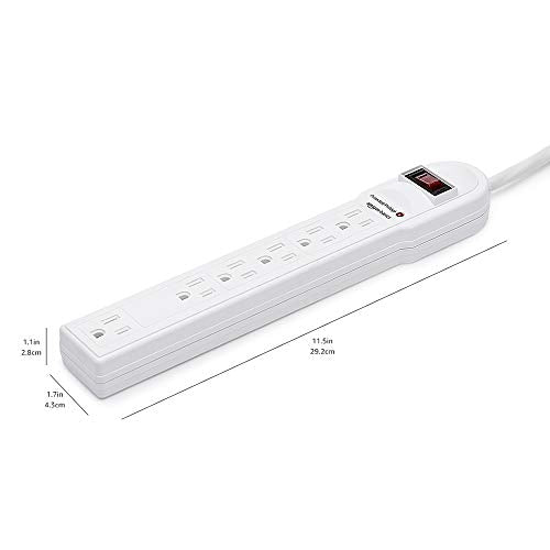 Amazon Basics Rectangular 6-Outlet Surge Protector Power Strip, 6-Foot Long Cord, 790 Joule - White