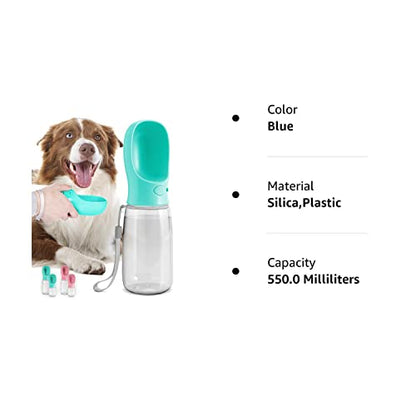 MalsiPree Dog Water Bottle, Leak Proof Portable Travel Dog Water Dispenser - Perfect Puppy Drinking Bowl On The Go for Outdoor Walking and Hiking - Pet Accessories (19oz, Blue)