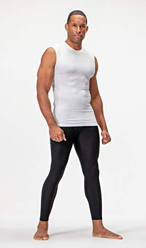 DEVOPS 3 Pack Men's Athletic Compression Shirts Sleeveless (Large, White 3Pack)