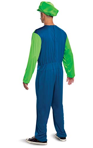 Luigi Costume, Official Nintendo Super Mario Bros Luigi Adult Costume with Hat and Mustache, Mens Size Medium (38-40)