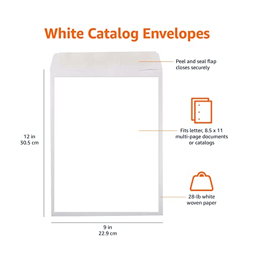 Amazon Basics Catalog Mailing Envelopes, Peel & Seal, 9x12 Inch, White, 250-Pack