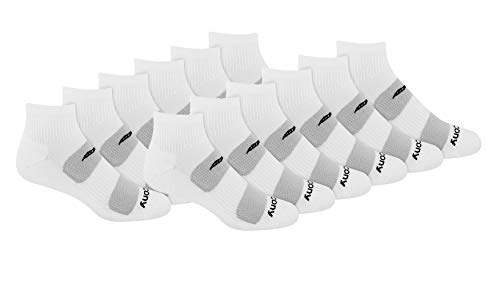 Saucony mens Multi-pack Mesh Ventilating Comfort Fit Performance Quarter (6 & 12 Pairs) Running Socks, White (12 Pairs), Shoe Size 8-12 US