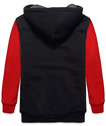 SWISSWELL Boys Hoodie Long Sleeve Athletic Sweatshirt Full-Zip Hooded Jacket for Teen (B-Black/Red,6-7)