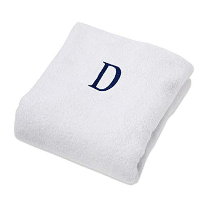 SUPERIOR 100% Cotton Lounge Chair Cover with Personalized Monogrammed Letters, Thick, Super Soft, Plush and Highly Absorbent Cotton Terry Towel, Bright White, D, Standard (Pool-Lounge-Towel-D)