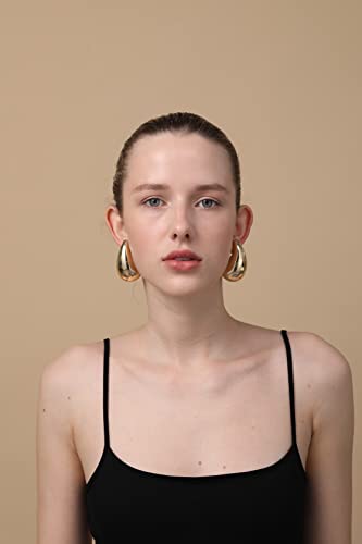 Ascona Earring Dupes Extra Large Chunky Gold Hoop Earrings for Women, Big Statement Earrings for Women Lightweight Teardrop Waterdrop Tear Drop Earrings, Hypoallergenic Gold Plated Earrings Fashion Jewelry (gold large version)