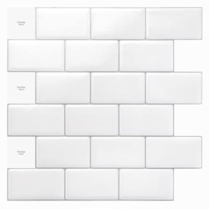 Art3d Premium 10-Sheet Peel and Stick Tile Backsplash - 12"x12" for Kitchen , Bright White