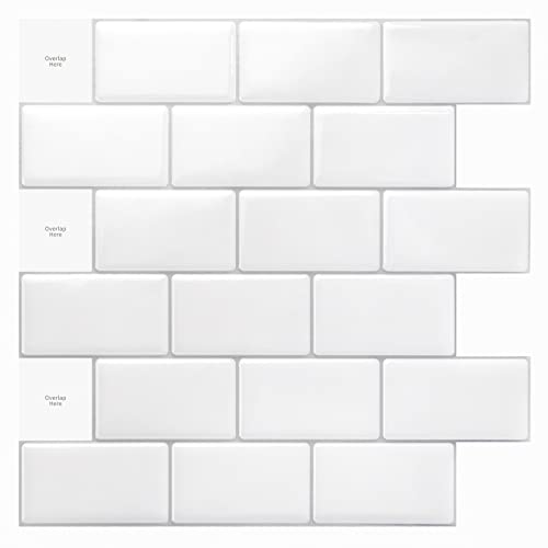 Art3d Premium 10-Sheet Peel and Stick Tile Backsplash - 12"x12" for Kitchen , Bright White