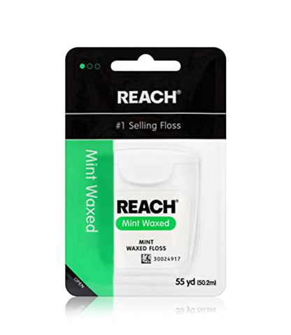 Reach Waxed Dental Floss | Effective Plaque Removal, Extra Wide Cleaning Surface | Shred Resistance & Tension, Slides Smoothly & Easily , PFAS FREE | Mint Flavored, 55 Yards, 1 Pack