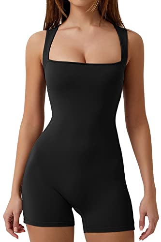 QINSEN Plus Size Jumpsuit for Womens Sleeveless Tank Soft Stretch Workout Outfit Black XL