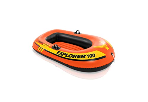 INTEX 58329EP Explorer 100 Inflatable Boat: 1-Person – Dual Air Chambers – Welded Oar Locks – Grab Rope – 120lbs Weight Capacity