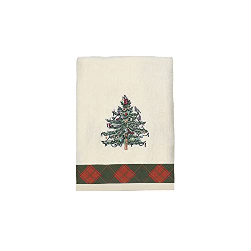 Spode - Hand Towel, Soft & Absorbent Cotton, Holiday Bathroom Decor Christmas Tree Tartan Collection