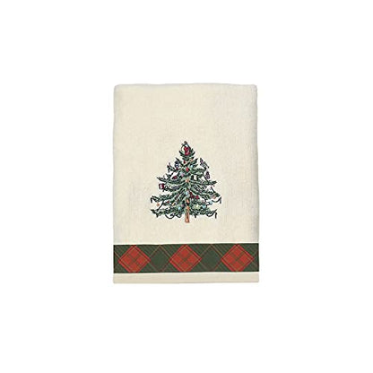 Spode - Hand Towel, Soft & Absorbent Cotton, Holiday Bathroom Decor Christmas Tree Tartan Collection