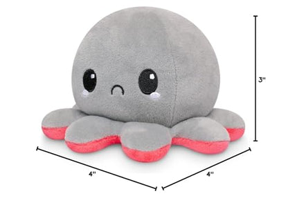 TeeTurtle - The Original Reversible Octopus Plushie - Red Angry + Gray Sad - Cute Sensory Fidget Stuffed Animals That Show Your Mood